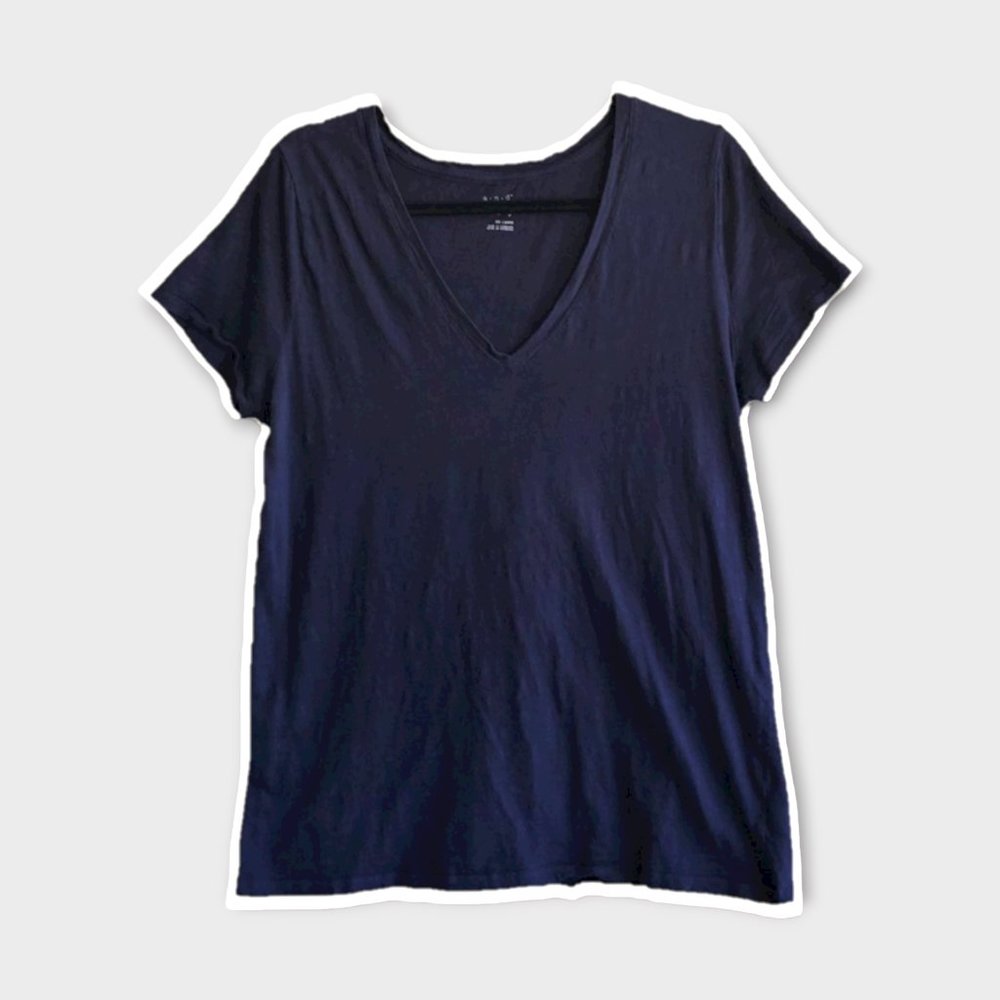 A New Day Plus Size Cotton Navy Blue Vneck Shirt size XXL